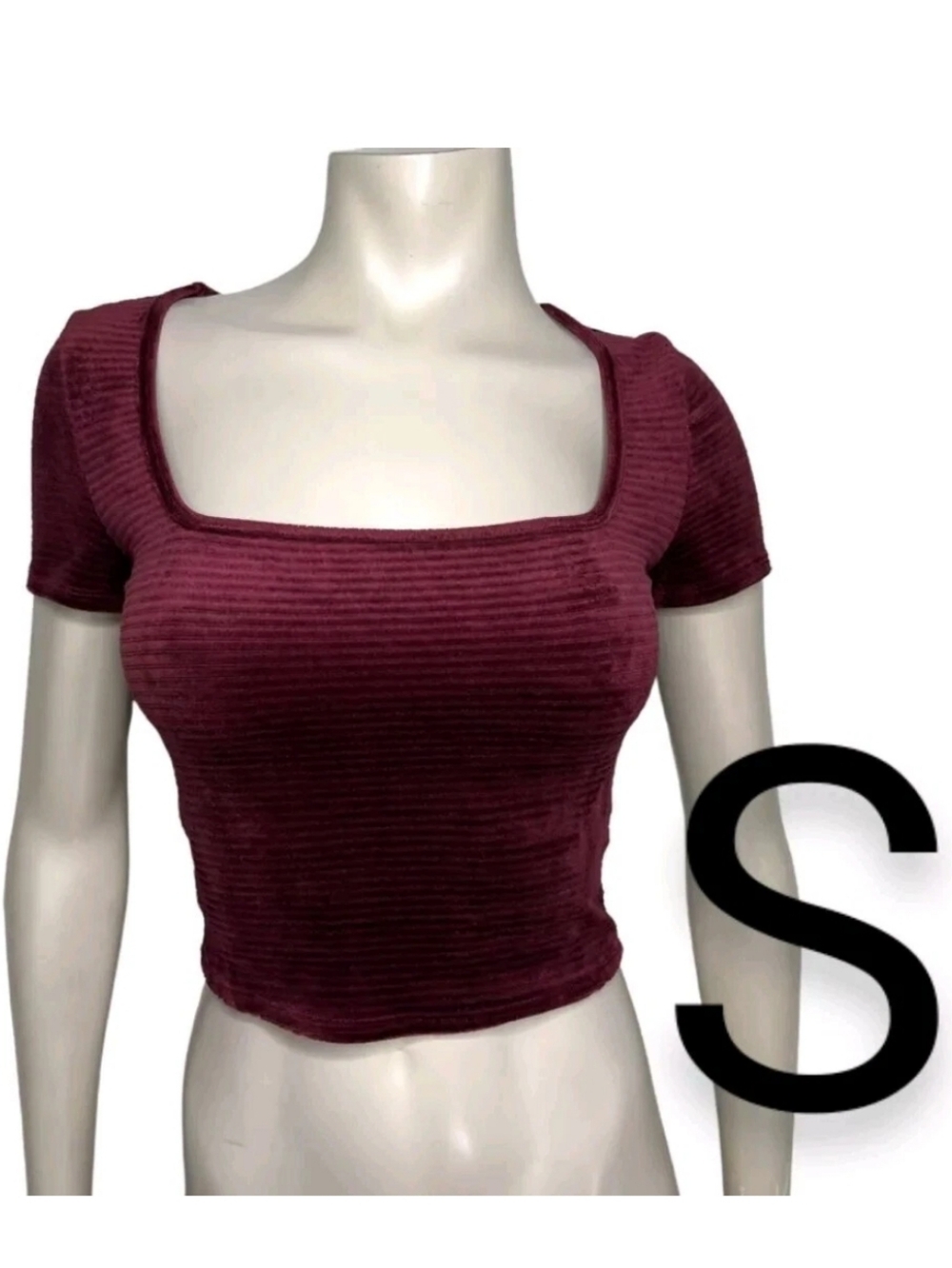🆕Burgundy Ribbed Velvet Stretchy Crop Top ~ Size S